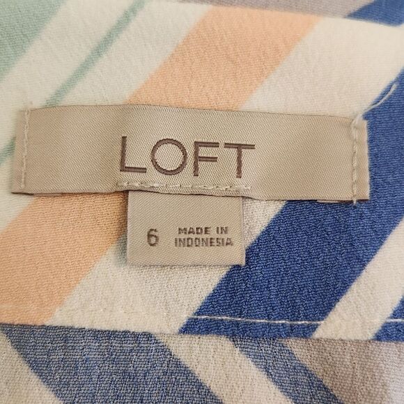 LOFT Blue & White Diagonal Stripe A Line Midi Skirt Size 6 - Picture 9 of 10